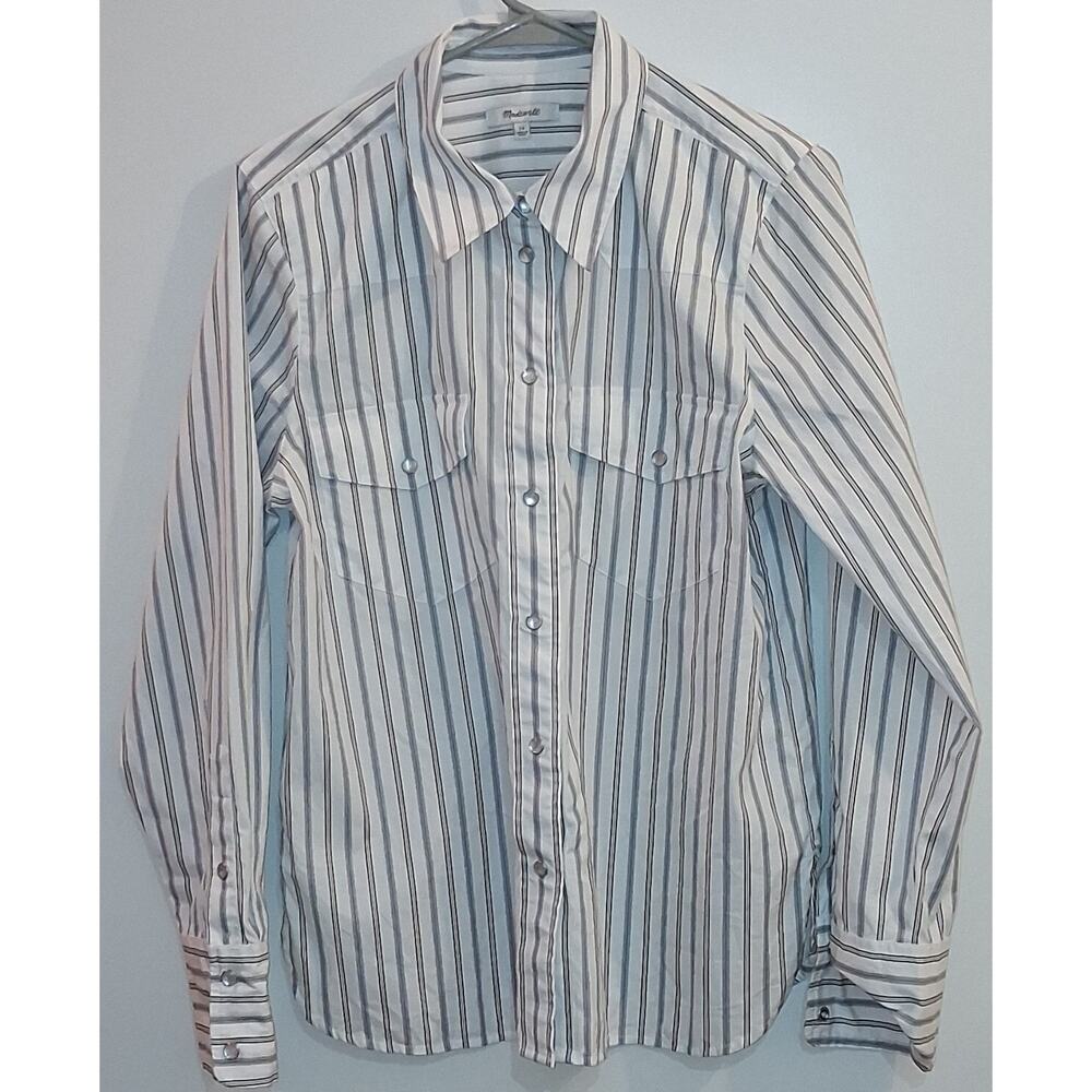 Madewell Western Button Up Shirt in Poplin Eyelet Snap On Pearls Size 10 Large